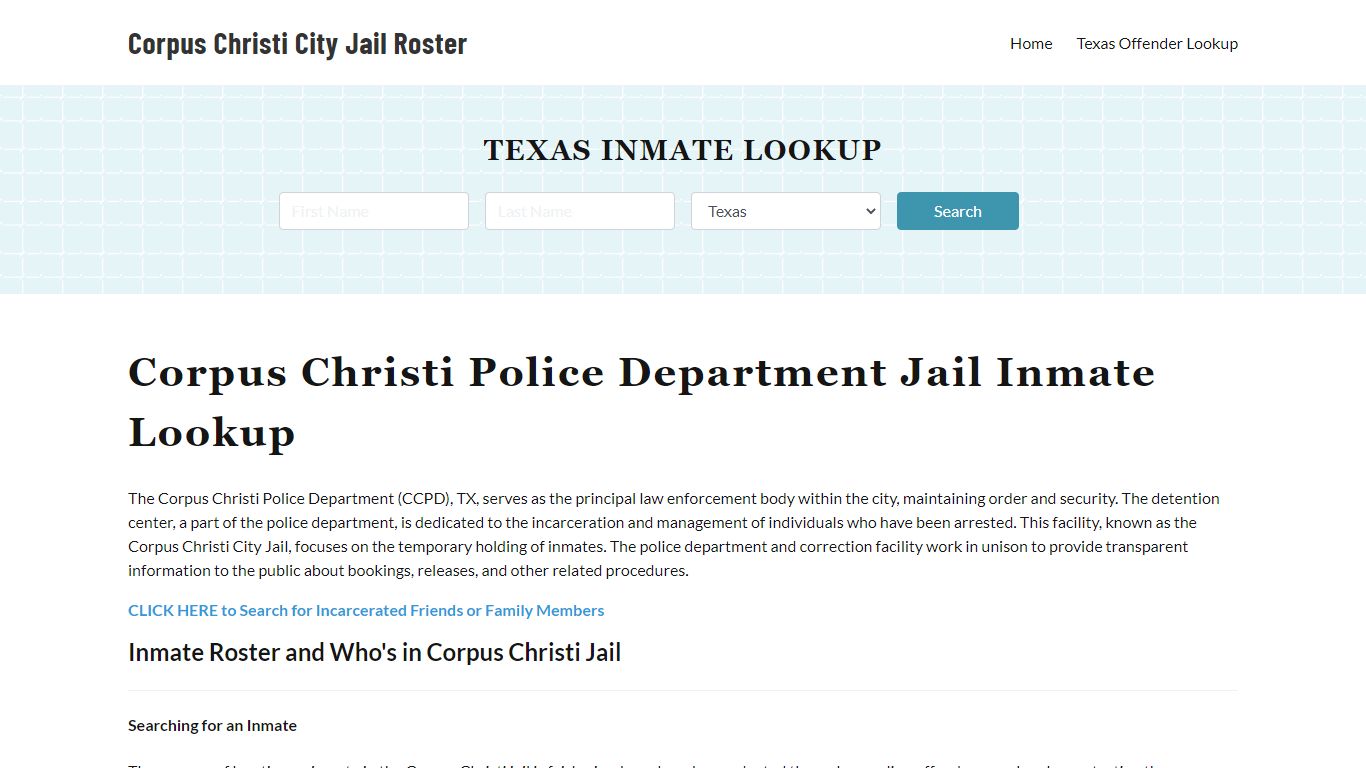 Corpus Christi Police Department Jail Inmate Lookup