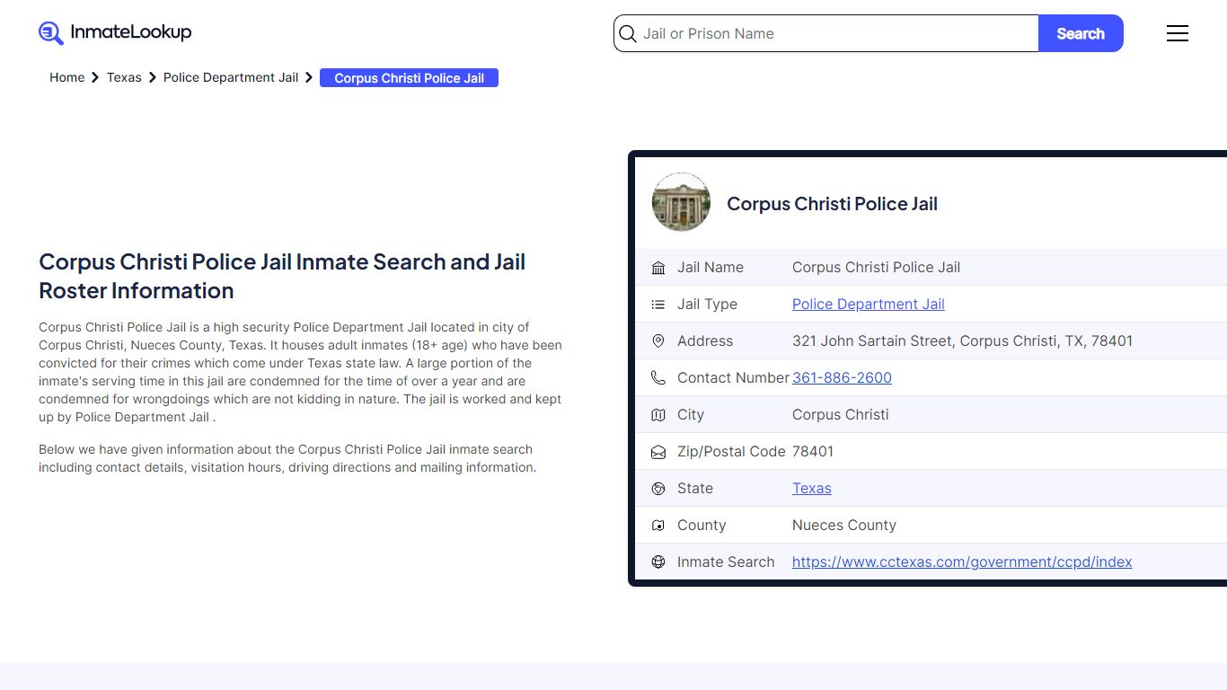 Corpus Christi Police Jail (TX) Inmate Search Texas - Inmate Lookup